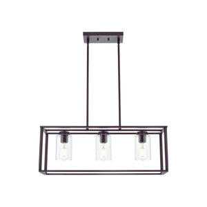 English Elm Contemporary 3-Light Oil-Rubbed Bronze Linear Pendant Light, Height-Adjustable, Dimmable, E26 Bulb Ready — Modern Farmhouse Dining Fixture B130P148045
