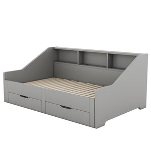 English Elm Twin Space-Saving Daybed with Pull-Out King Trundle, Built-In Bookcases, Dual Drawers & USB Charging Station Gray GX001827AAE