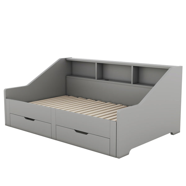 English Elm Twin Space-Saving Daybed with Pull-Out King Trundle, Built-In Bookcases, Dual Drawers & USB Charging Station Gray GX001827AAE