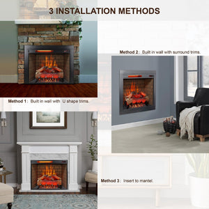 English Elm 28inch Recessed Electric Fireplace Insert with 3d Flame Effects and Infrared Quartz Heat W1769P266570