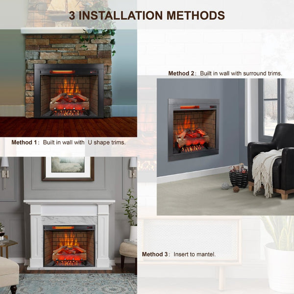 English Elm 28inch Recessed Electric Fireplace Insert with 3d Flame Effects and Infrared Quartz Heat W1769P266570