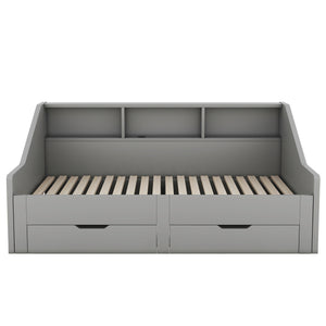 English Elm Twin Space-Saving Daybed with Pull-Out King Trundle, Built-In Bookcases, Dual Drawers & USB Charging Station Gray GX001827AAE