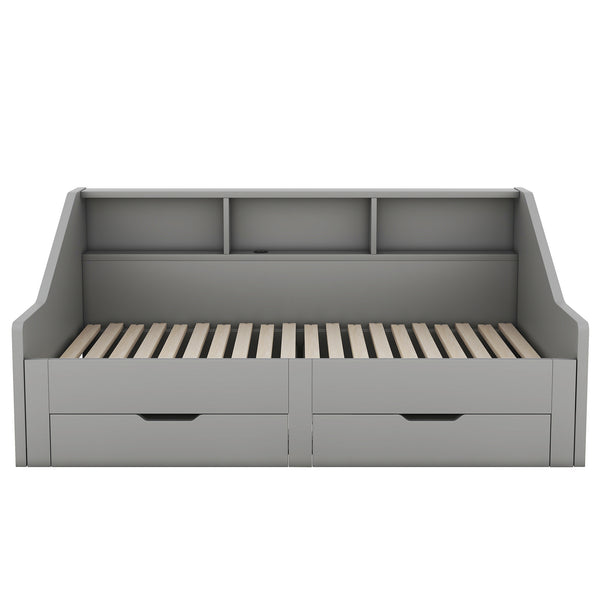 English Elm Twin Space-Saving Daybed with Pull-Out King Trundle, Built-In Bookcases, Dual Drawers & USB Charging Station Gray GX001827AAE