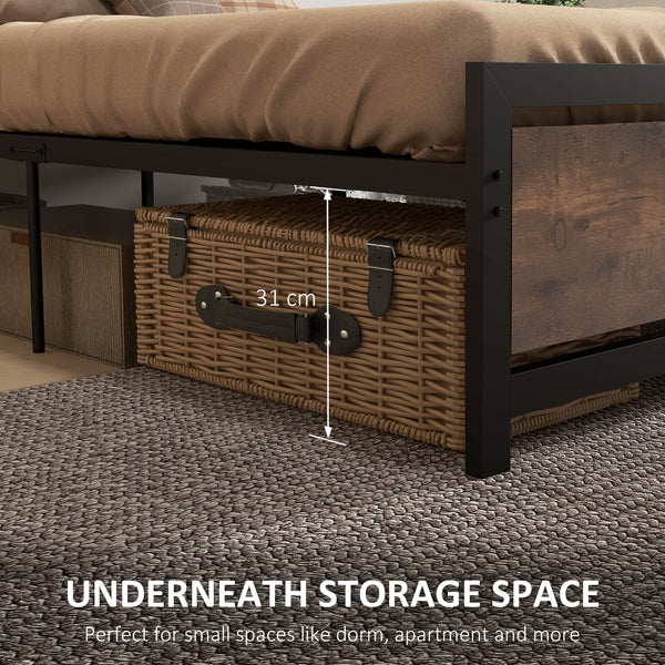 English Elm HOMCOM Full Bed Frame with Headboard & Footboard, 660lb Steel Slats, 12.25" Underbed Storage, Black Vintage Design W2225P156115