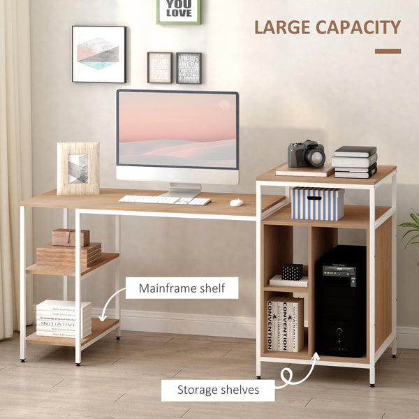 English Elm HOMCOM 68" Office Computer Desk Workstation with Shelves & CPU Stand, Oak Woodgrain Storage Surface W2225P156110