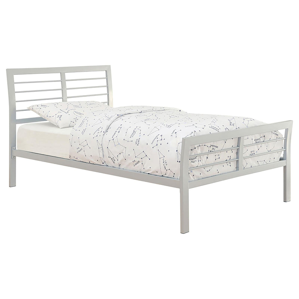 English Elm Silver Full Metal Bed with Nautical Horizontal Slat Headboard, Modern Silver Finish, 600 lb Capacity B062S00303