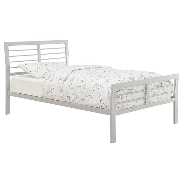 English Elm Silver Full Metal Bed with Nautical Horizontal Slat Headboard, Modern Silver Finish, 600 lb Capacity B062S00303