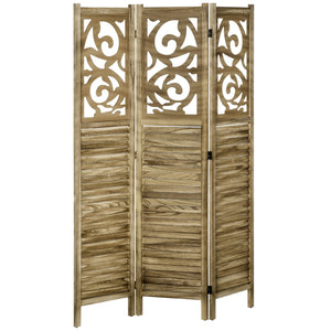 English Elm HOMCOM 3-Panel Wood Room Divider with Floral Louvered Panels, Folding Privacy Screen, 67" Tall Brown W2225P156104