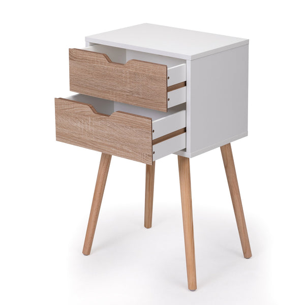 English Elm Nightstand Modern White Walnut 2-Drawer Bedside Tables with Solid Wood Legs, Durable Storage Pair W2181P156141