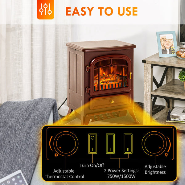 English Elm Homcom 22" Electric Fireplace Heater With Realistic Flames, Adjustable Heat, Safety Features & Portable Design W2225P156099