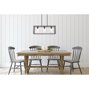 English Elm Contemporary 3-Light Oil-Rubbed Bronze Linear Pendant Light, Height-Adjustable, Dimmable, E26 Bulb Ready — Modern Farmhouse Dining Fixture B130P148045