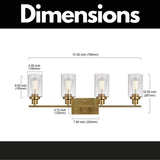 English Elm Brushed Gold Vanity Lights Wall Sconce 4-Light, Bathroom Light Fixtures With Clear Glass Shade Wall Lights