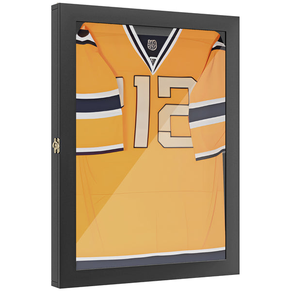 English Elm HOMCOM Jersey Display Case 23.5"x31.5" Wall-Mounted Acrylic Shadow Box with Lockable Hinge & UV Guard Black W2225P156103