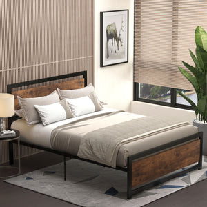 English Elm HOMCOM Full Bed Frame with Headboard & Footboard, 660lb Steel Slats, 12.25" Underbed Storage, Black Vintage Design W2225P156115