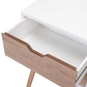 English Elm Nightstand Modern White Walnut 2-Drawer Bedside Tables with Solid Wood Legs, Durable Storage Pair W2181P156141