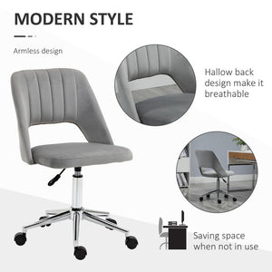 English Elm Vinsetto Stylish Grey Velvet Mid Back Office Chair - Armless, Adjustable Height, 360° Swivel Design W2225P156111-GIGA