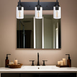 Black Rustic 3-Light Vanity Sconce with Clear Glass Shade for Bathroom