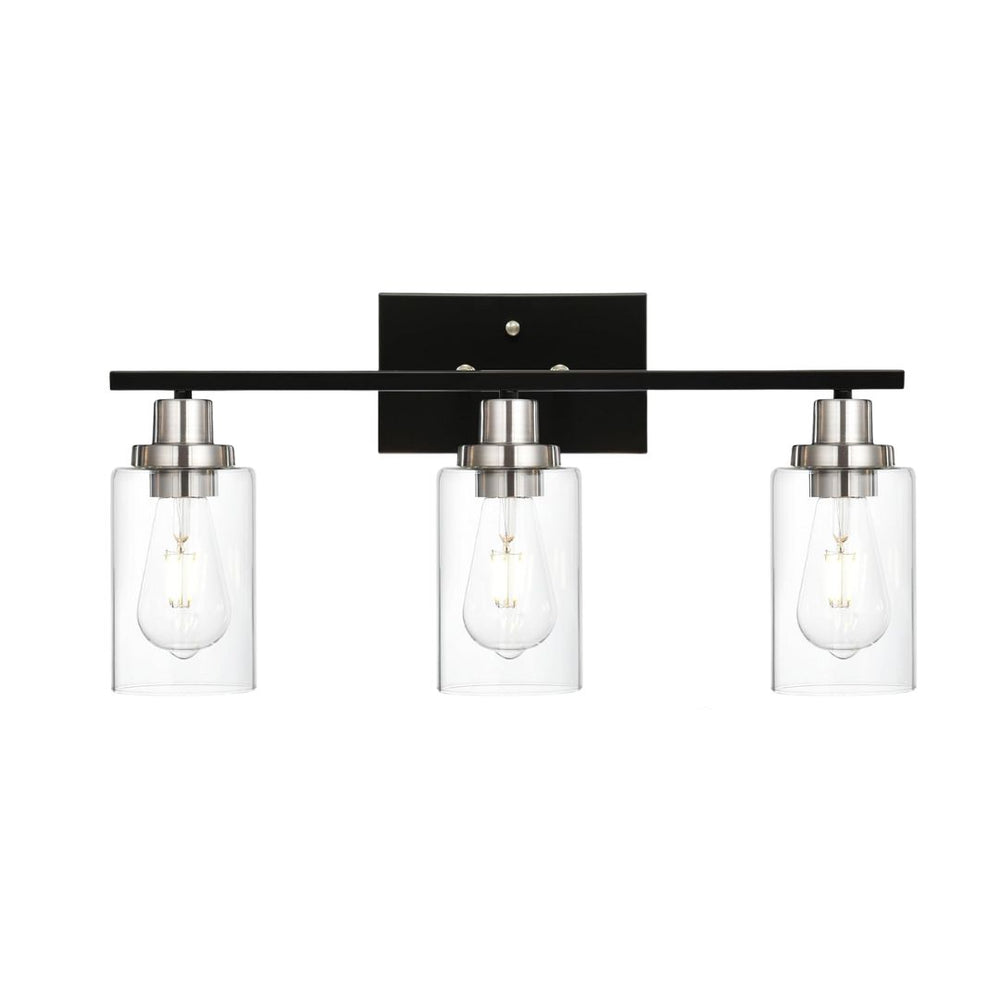 English Elm Modern 3-Light Bathroom Vanity Light with Clear Glass Shades, Black & Brushed Nickel, Dimmable Mountable Fixture for Bedroom, Living Room, Powder Room (E26) B130P148059
