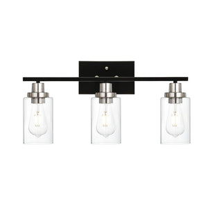 English Elm Modern 3-Light Bathroom Vanity Light with Clear Glass Shades, Black & Brushed Nickel, Dimmable Mountable Fixture for Bedroom, Living Room, Powder Room (E26) B130P148059
