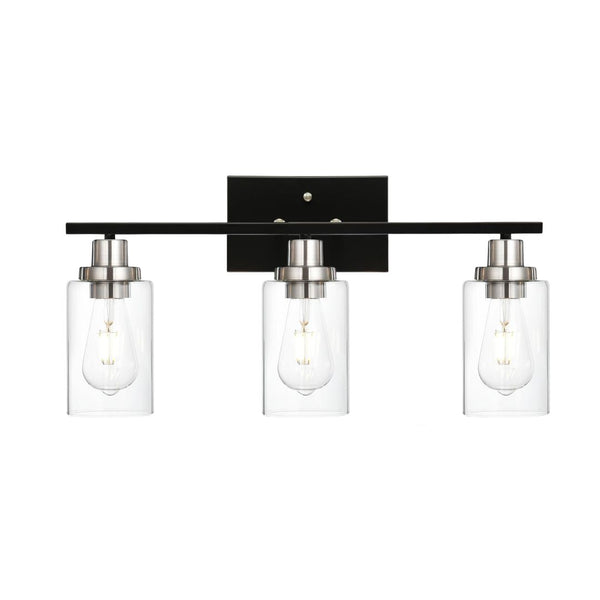 English Elm Modern 3-Light Bathroom Vanity Light with Clear Glass Shades, Black & Brushed Nickel, Dimmable Mountable Fixture for Bedroom, Living Room, Powder Room (E26) B130P148059