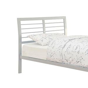 English Elm Silver Twin Metal Bed with Nautical-Inspired Horizontal Slats, Modern Silver Finish, 400lb Capacity, Contemporary Design B062S00309