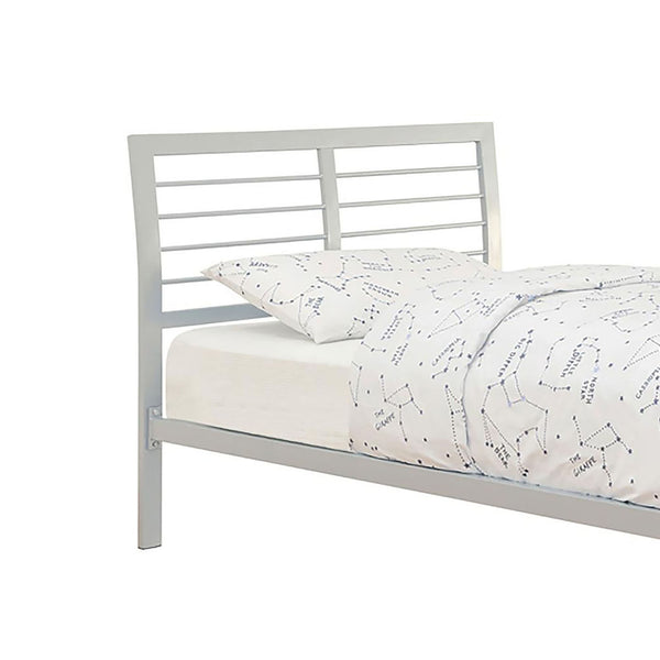 English Elm Silver Twin Metal Bed with Nautical-Inspired Horizontal Slats, Modern Silver Finish, 400lb Capacity, Contemporary Design B062S00309