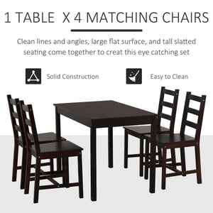 English Elm HOMCOM Chestnut Pine 5-Piece Dining Set for 4 — Compact Rustic Wooden Table & High-Back Slatted Chairs W2225P156107