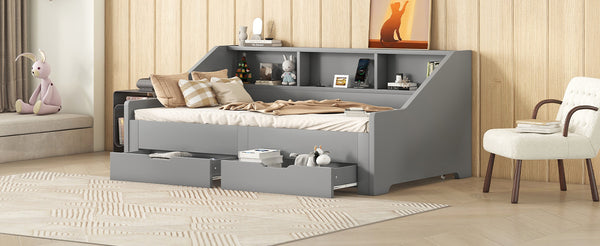 English Elm Twin Space-Saving Daybed with Pull-Out King Trundle, Built-In Bookcases, Dual Drawers & USB Charging Station Gray GX001827AAE