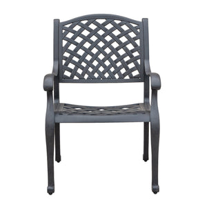 English Elm Outdoor Dining Chair Antique Gray with Sandstorm Cushion — Powder-Coated Aluminum, Lattice Back, Durable Elegance B010P156182