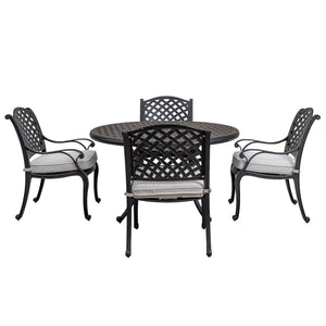 English Elm Stylish 5-Piece Aluminum Dining Set With Cushions, Round Table & Umbrella Hole For Outdoor Elegance B010S00441-GIGA
