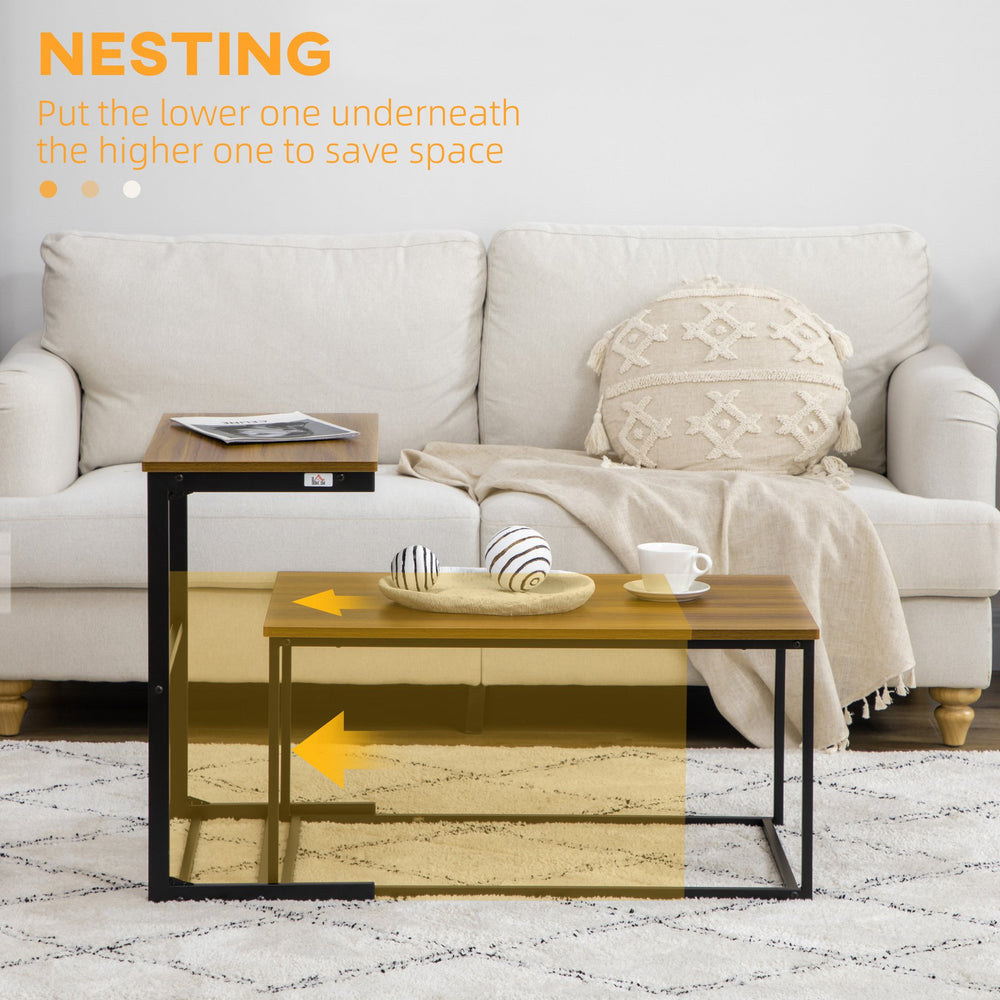 English Elm HOMCOM Industrial Nesting Tables Set of 2 – Space-Saving Coffee & Side Tables, Rustic MDF Top, Stable Adjusts W2225P156112