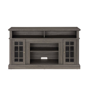 English Elm Classic Walnut Media Console with Glass Door Storage Open Shelving for 65 Inch Tvs W1758P147683