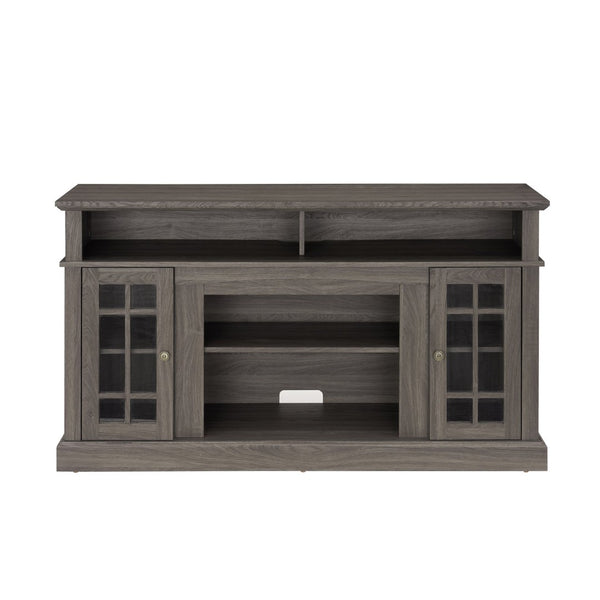 English Elm Classic Walnut Media Console with Glass Door Storage Open Shelving for 65 Inch Tvs W1758P147683