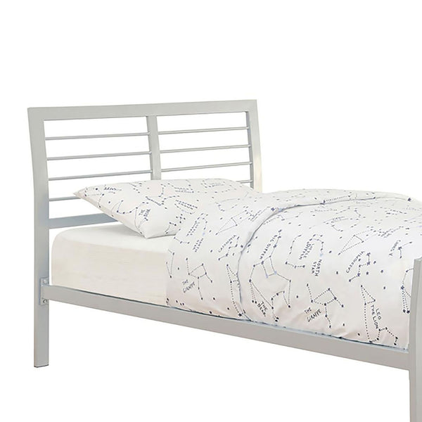 English Elm Silver Full Metal Bed with Nautical Horizontal Slat Headboard, Modern Silver Finish, 600 lb Capacity B062S00303