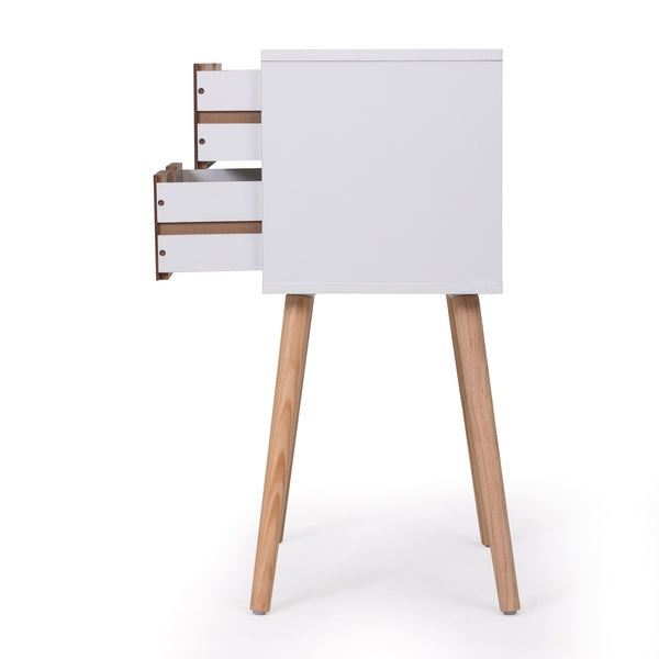 English Elm Nightstand Modern White Walnut 2-Drawer Bedside Tables with Solid Wood Legs, Durable Storage Pair W2181P156141