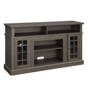 English Elm Classic Walnut Media Console with Glass Door Storage Open Shelving for 65 Inch Tvs W1758P147683