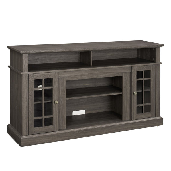 English Elm Classic Walnut Media Console with Glass Door Storage Open Shelving for 65 Inch Tvs W1758P147683