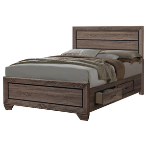 English Elm Washed Taupe Queen Storage Bed with Rustic Horizontal Panel Headboard, 4 Underbed Drawers, 600 lb Limit B062S00299