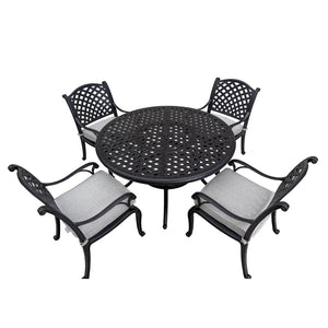 English Elm Stylish 5-Piece Aluminum Dining Set With Cushions, Round Table & Umbrella Hole For Outdoor Elegance B010S00441-GIGA