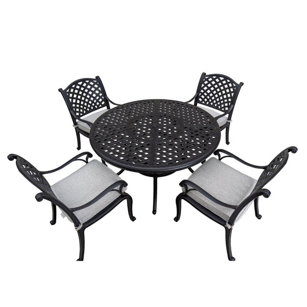 English Elm Stylish 5-Piece Aluminum Dining Set With Cushions, Round Table & Umbrella Hole For Outdoor Elegance B010S00441-GIGA