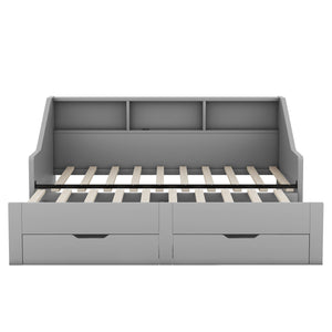 English Elm Twin Space-Saving Daybed with Pull-Out King Trundle, Built-In Bookcases, Dual Drawers & USB Charging Station Gray GX001827AAE