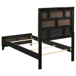 English Elm Grey Oak Transitional Twin Panel Bed with Grey Oak & Black Plank Headboard, Engineered Veneer Finish — Sturdy 600 lb Capacity, Box Spring Required B062S00288