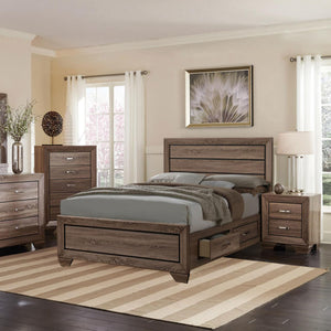 English Elm Washed Taupe Queen Storage Bed with Rustic Horizontal Panel Headboard, 4 Underbed Drawers, 600 lb Limit B062S00299