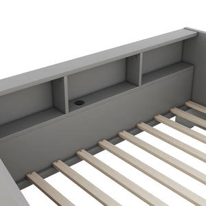 English Elm Twin Space-Saving Daybed with Pull-Out King Trundle, Built-In Bookcases, Dual Drawers & USB Charging Station Gray GX001827AAE
