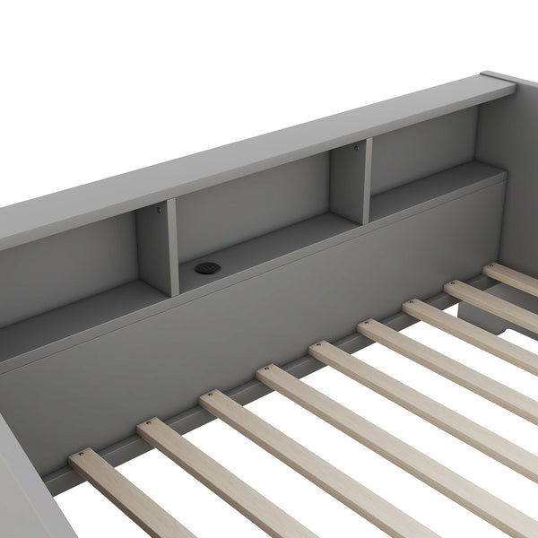 English Elm Twin Space-Saving Daybed with Pull-Out King Trundle, Built-In Bookcases, Dual Drawers & USB Charging Station Gray GX001827AAE