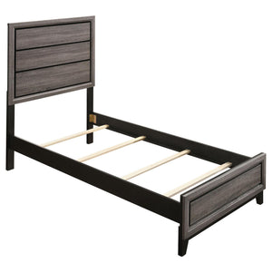 English Elm Grey Oak Transitional Twin Panel Bed with Grey Oak & Black Plank Headboard, Engineered Veneer Finish — Sturdy 600 lb Capacity, Box Spring Required B062S00288