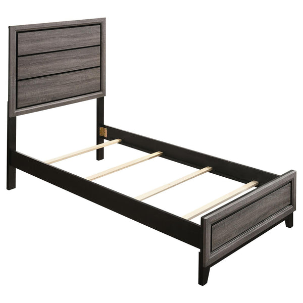 English Elm Grey Oak Transitional Twin Panel Bed with Grey Oak & Black Plank Headboard, Engineered Veneer Finish — Sturdy 600 lb Capacity, Box Spring Required B062S00288