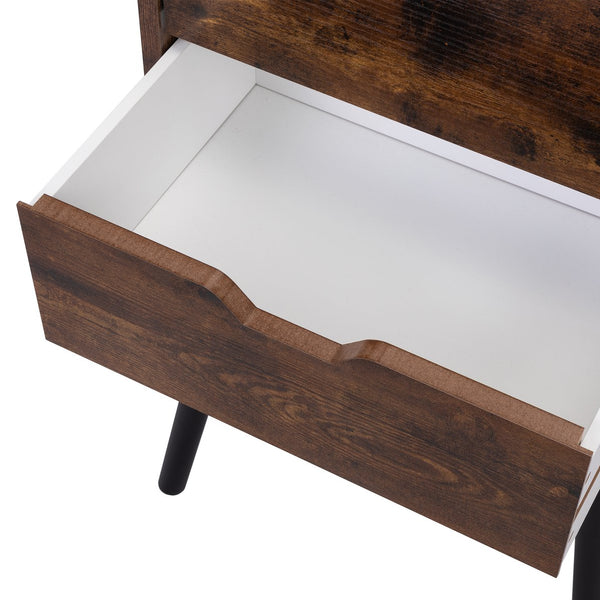 English Elm ightstand Rustic Brown & Black Nightstand with 2 Drawers, Solid Wood Legs, 66lb Top Capacity, Storage Elegance for Bedroom W2181P156142