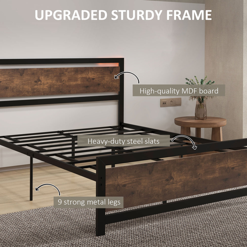 English Elm HOMCOM Full Bed Frame with Headboard & Footboard, 660lb Steel Slats, 12.25" Underbed Storage, Black Vintage Design W2225P156115