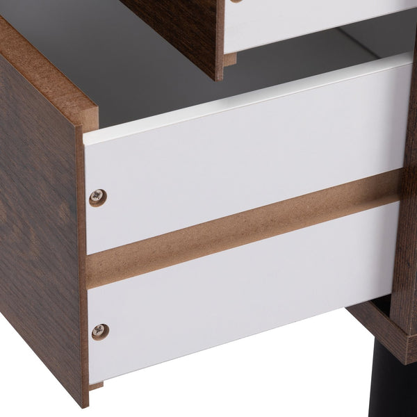 English Elm ightstand Rustic Brown & Black Nightstand with 2 Drawers, Solid Wood Legs, 66lb Top Capacity, Storage Elegance for Bedroom W2181P156142